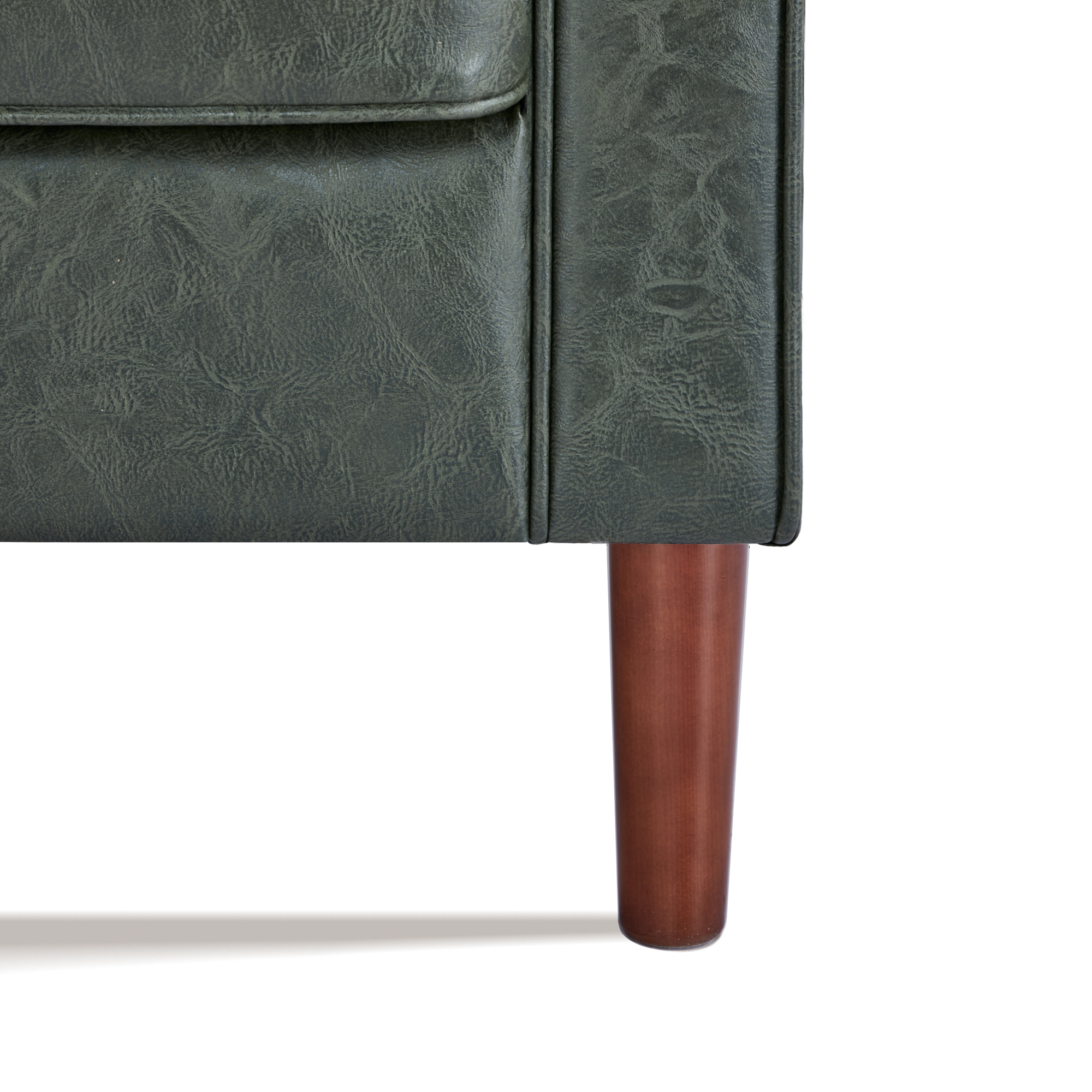 A&D Home Sedona Leaf Green Faux Leather Modern Sofa, Upholstered Contemporary Couch