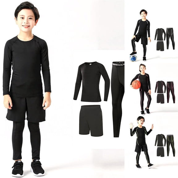 Toddler Boys Clothing Set Base Layer Athletic Compression Leggings and Shirts Thermal Underwear Set Running Pants Tights Sets Size 2-3T ,Black