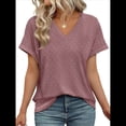 thumbnail image 4 of Camisetas Básicas de Verano de Corta con Cuello en V para Mujer, Elegantes, Informales, Holgadas, con Ojales, Conjuntos Bonitos y Fluidos Rosa Oscuro L, 4 of 7