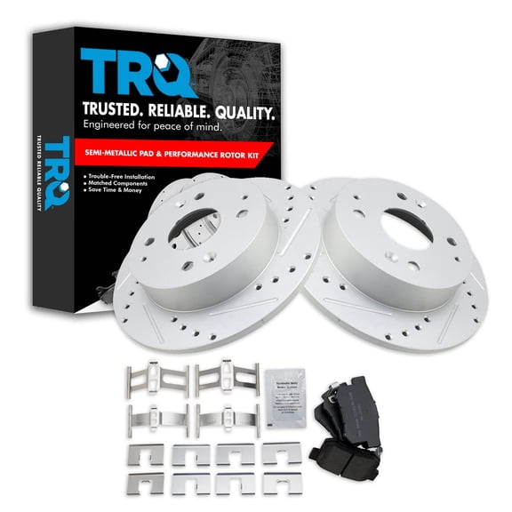 TRQ Rear Performance Brake Pad & Rotor Kit Brake Pads Brake Rotors Set Semi-Metallic Premium G-Coated Fits Select 1997 Acura CL 1991-1997 Honda Accord