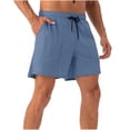 thumbnail image 2 of Mens Summer Beach Shorts Casual Plain Elastic Waist Drawstring Vacation Shorts with Pockets Blue XL, 2 of 6