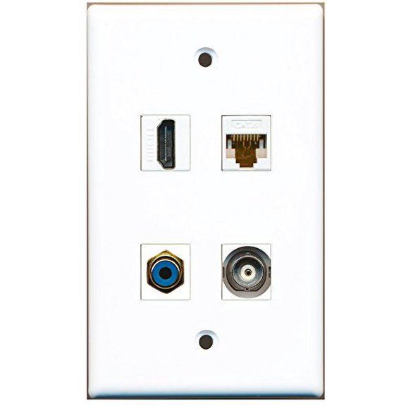 RiteAV - 1 Port HDMI 1 Port RCA Blue 1 Port BNC 1 Port Cat6 Ethernet White Wall Plate