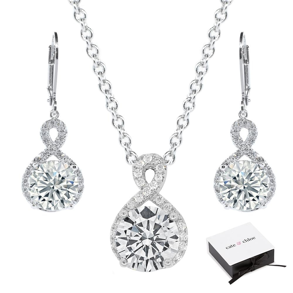 SPECIAL OCCASION BRIDAL PEAR SHAPE CUBIC ZIRCONIA PENDANT NECKLACE & EARRING SET 