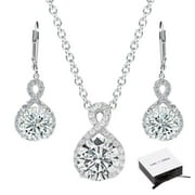 Cate & Chloe Alessandra Jewelry Set, 18k White Gold Cubic Zirconia Pendant Necklace and Dangle Earrings, Bridal Jewelry Set, Round Cut Necklace Earring Set for Women, Monday Cyber Deals