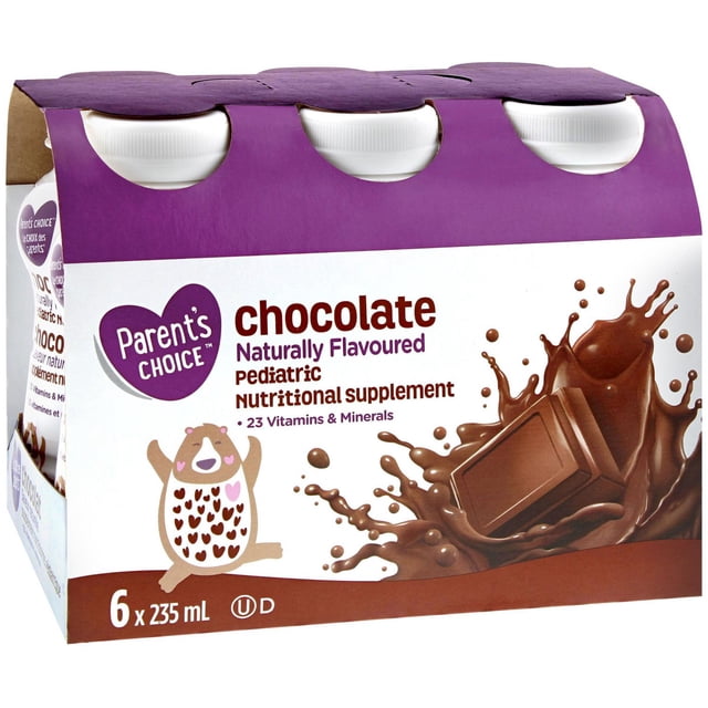 Parent's Choice Chocolate Naturally Flavoured Pediatric Nutritional Supplement, 6x235mL Ready to Feed Bottle Drinks