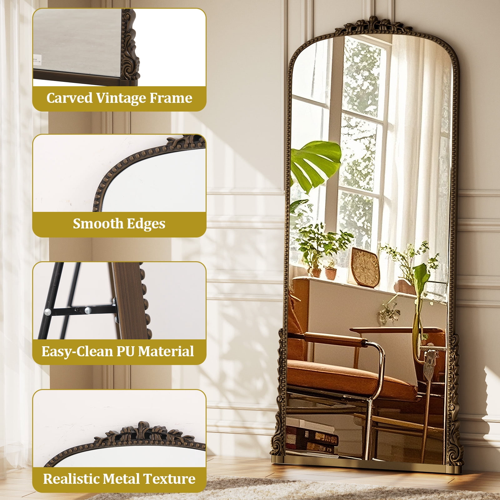 ‌Auromir‌ 32"x71" Antique Full Length Arched Mirror Traditional Baroque Floor Vintage Mirror,Antique Bronze