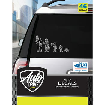 Auto Drive Family Sticker Decals - White Printed on Clear Outdoor Rated Vinyl - Includes 46 Decals
