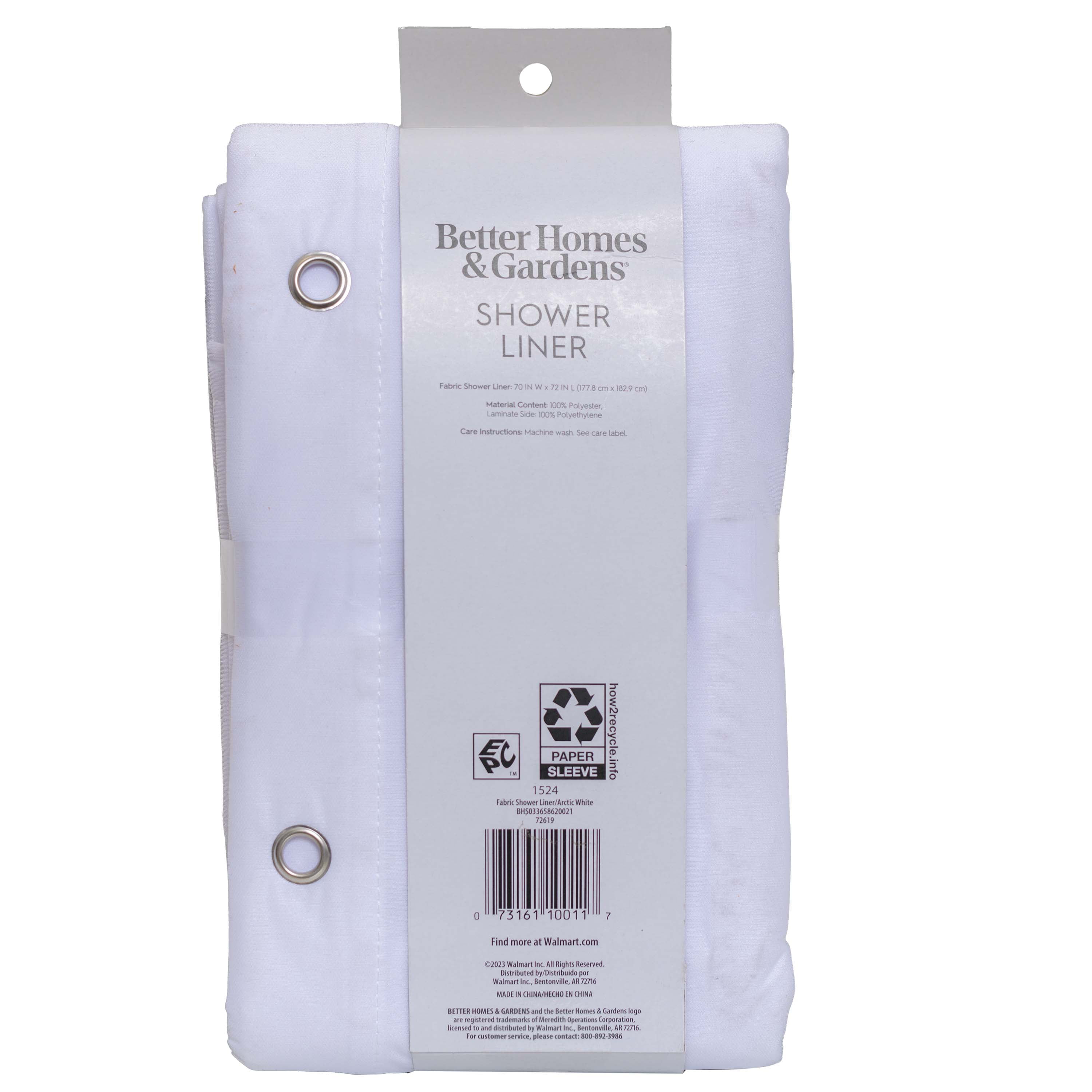 Better Homes and Gardens Waterproof Ultimate Shield Fabric Shower Liner, White