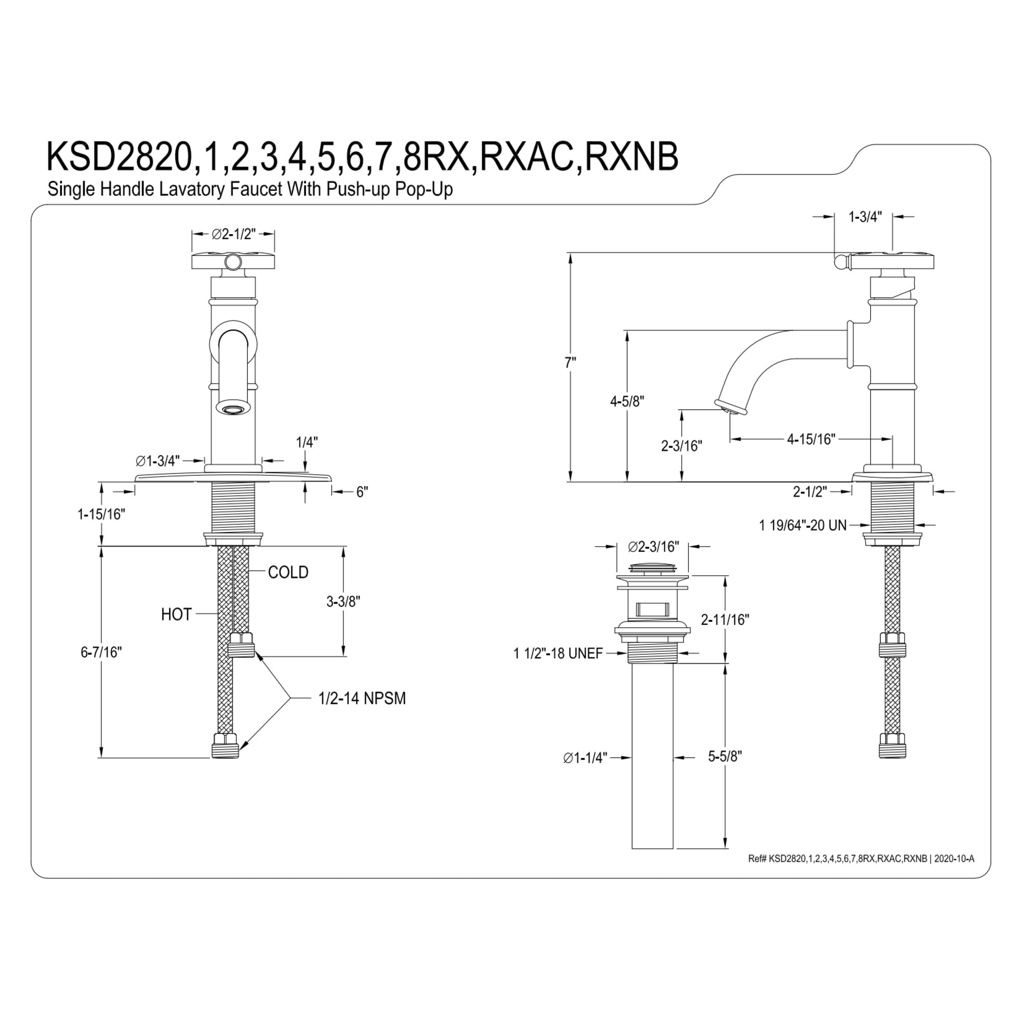 Kingston Brass KSD282RXNB Belknap シングルハンドル バスルーム蛇口 プッシュポップアップ付き ナポリブロンズ 並行輸入品