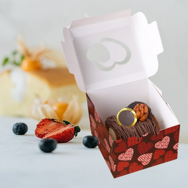 Cajas de regalo para cupcakes y postres | Paquete de 10 cajas de papel kraft con ventana | Cajas pequeñas para dulces, golosinas y regalos