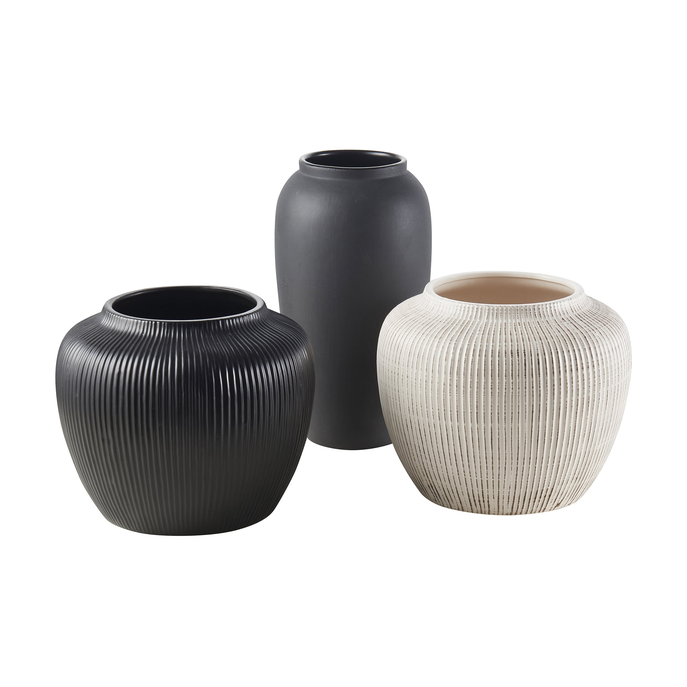 My Texas House 2-Pack, 5" Black Textured Stripe Round Stoneware Vase