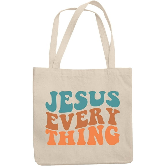 Jesus, Everything, God Lover or Christian Quote, Groovy Retro Wavy Text Merch Gift, 12oz Canvas Tote Bag