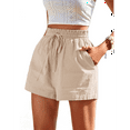 thumbnail image 3 of Linen Shorts for Women Summer Casual High Waisted Wide Leg Drawstring Beach Loose Shorts Comfy Fashion Outfits Khaki L, 3 of 7