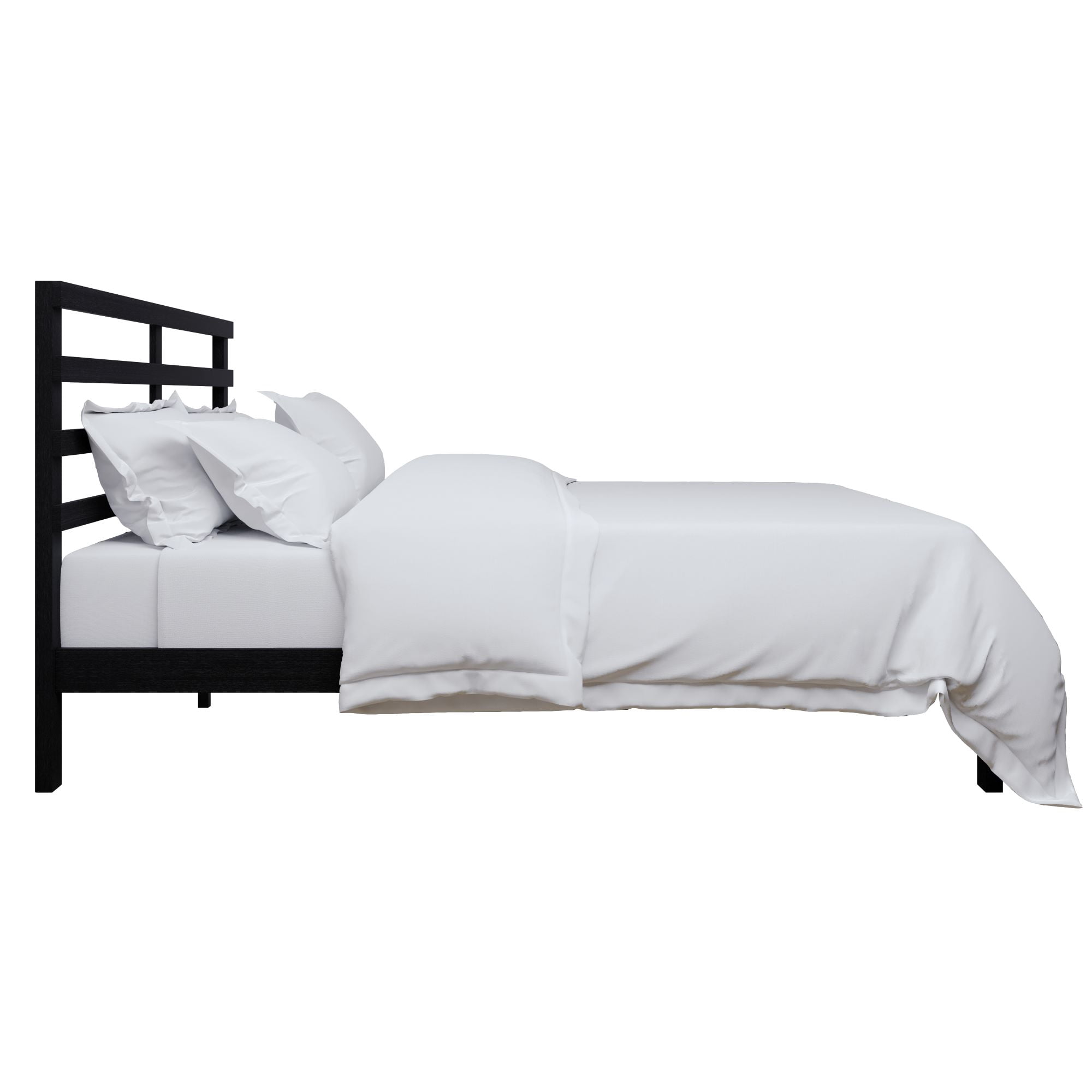 Home Design Winona Twin Wood Panel Bed Frame with Slatted Headboard and Sturdy Legs, Black, Easy Assembly