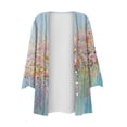 thumbnail image 4 of Pompotops Women's Floral Print Puff Sleeve Cardigan Loose Cover Up Blouse Tops 3/4 Sleeve Ruffle Open Front Button Cardigan Clearance, 4 of 5