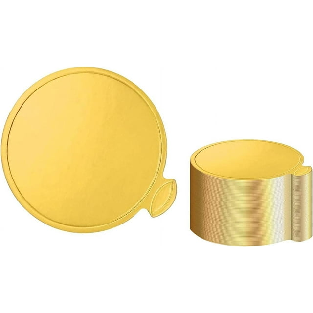 HUGFEGWE 3 Inch Mini Round Golden Cake Boards 100pcs Mousse Cupcake Base Paper Plates Circle Dessert Board (Gold 3inch 100pcs) CJB91-70175
