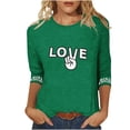 thumbnail image 2 of Hauts pour Femmes Manches Trois-Quarts Cœur Saint-Valentin Col Rond Imprimé Décontracté T-Shirt Ample Vert TTTTG, 2 of 5