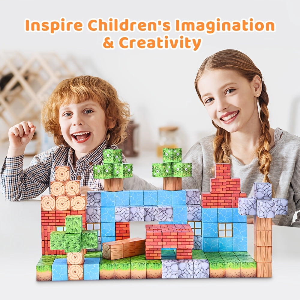 TEAMD 150PCS Magnetic Blocks Building Blocks Magnet Cube Toys Stacking, Build Forest World Set, STEM Montessori Sensory Toysfor 3+ Years Old Ideal Construction Toys