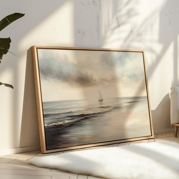 Coastal Sunset Sailboat Painting Wall Art Print – Serene Ocean Art With Soft Neutral Tones For Nautical Decor And Peaceful Wall Interiors Wall Art, Modern Wall Decor, 8x12 UNFRAMED