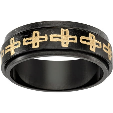 Men's Black Titanium and Gold IP Cross Spinner Band