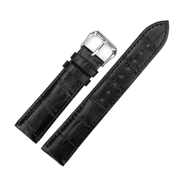 Fashion Black Leather Watchband with Bamboo Grain Decoration Adjustable Size for Watch Replacement