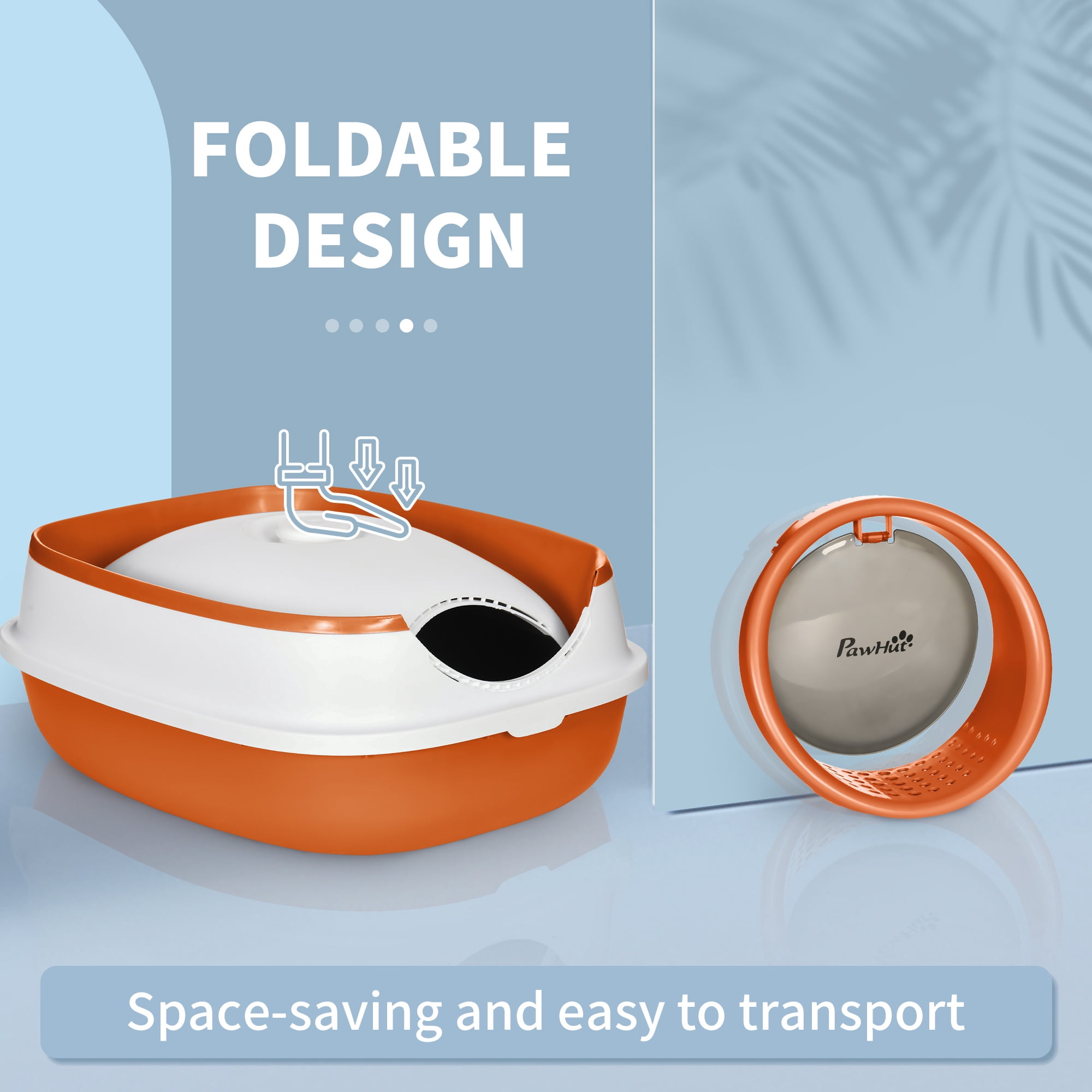 Foldable Covered Cat Litter Box with Lid, High Sides Enclosed Kitty Litter Box with Air Freshener, Large Two-Way Entrance Anti-Splash Easy Clean Design for Cats Up to 10lbs, Orange Black