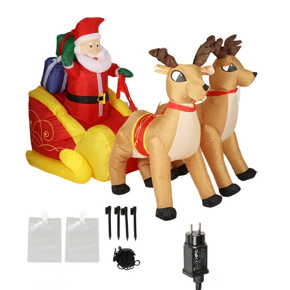 Inflatable Santa Sleigh Decoration Polyester Luminous with Powerful Fan Christmas Santa and Reindeer for Party EU Plug 220-240V
