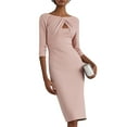 thumbnail image 2 of Women's Party Dress Evening Dress 3/4 Sleeve Fitted Elegant Cocktail Dress for Spring Fall Banquet Wedding Guest,Pink,L, 2 of 6