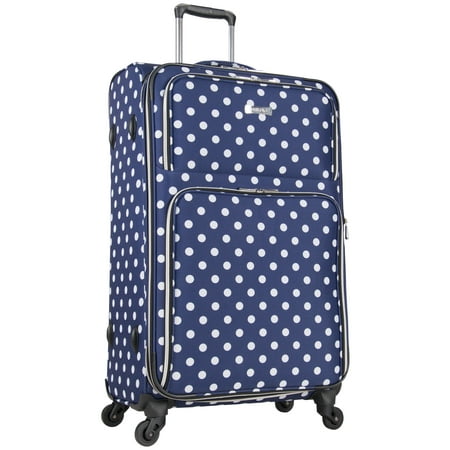 Heritage 28-Inch Lightweight Polka Dot Printed Expandable 4-Wheel Upright Checked Luggage - Navy / White Polka