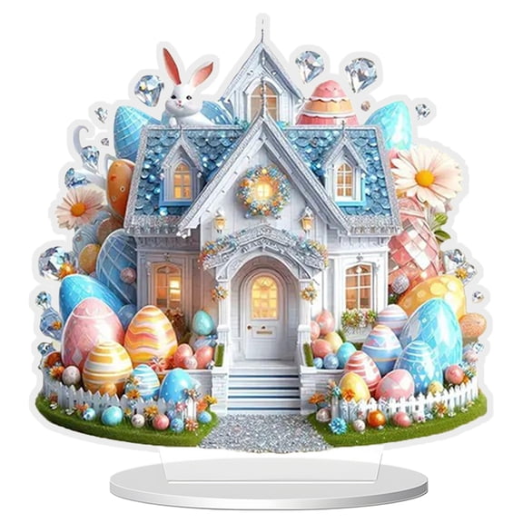Easter Bunny & Egg Acrylic Decor - Decorations for Home, 2D Acrylic Bunny & Easter Egg Centerpiece Table Decor, Tabletop Ornaments Figurines for Home, Office, Party, Holiday