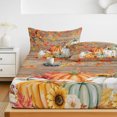 thumbnail image 6 of Queen Size Fitted Sheet Set - Fall Maple Leaf 3 Piece Bedding Sets 16" Deep Pocket Fitted Sheet with 2 Pillowcases, Thanksgiving Pumpkins Squirrel Brown Wooden Brushed Microfiber Hotel Bed Sheets, 6 of 9