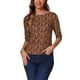 thumbnail image 1 of Camiseta básica de ajuste slim con cuello redondo y mangas de codo para mujer INSPIRE CHIC, camiseta casual impresa L en color café con diseño de paisley, 1 of 5