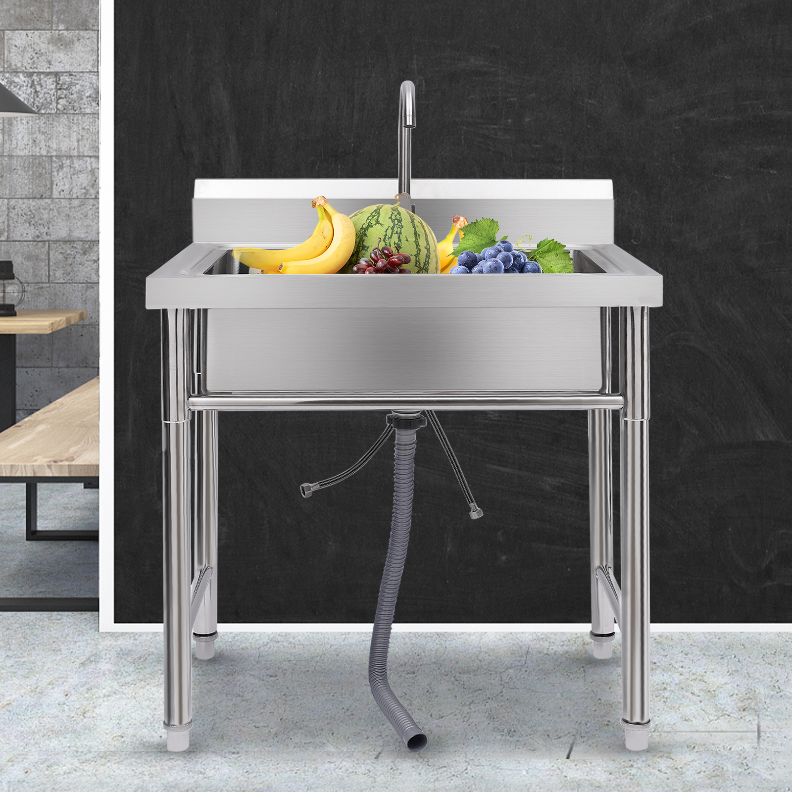 Modern Stainless Steel Utility Sink Single Bowl Free Standing Kitchen Sink Farmhouse for Home, Restaurant