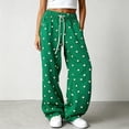 thumbnail image 3 of Dweltoz Women's Polka Dot Barrel Sweatpants Wide Leg Pants Drawstring Elastic Waist Loose Fit Casual Sweat Pants with Pockets Lounge Trousers,Green M, 3 of 5