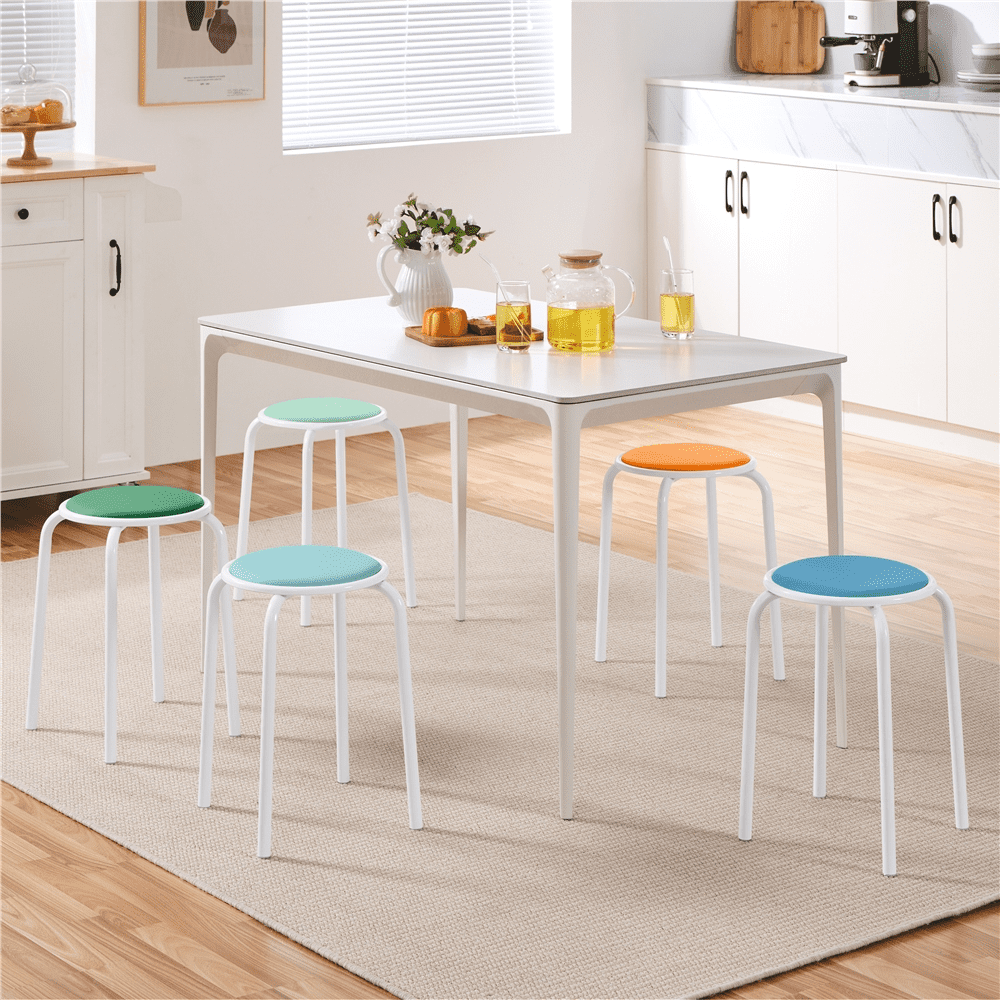 Alden Design 5PCS 17.7" Height Padded Stakable Metal Stools for Classroom, Multicolor