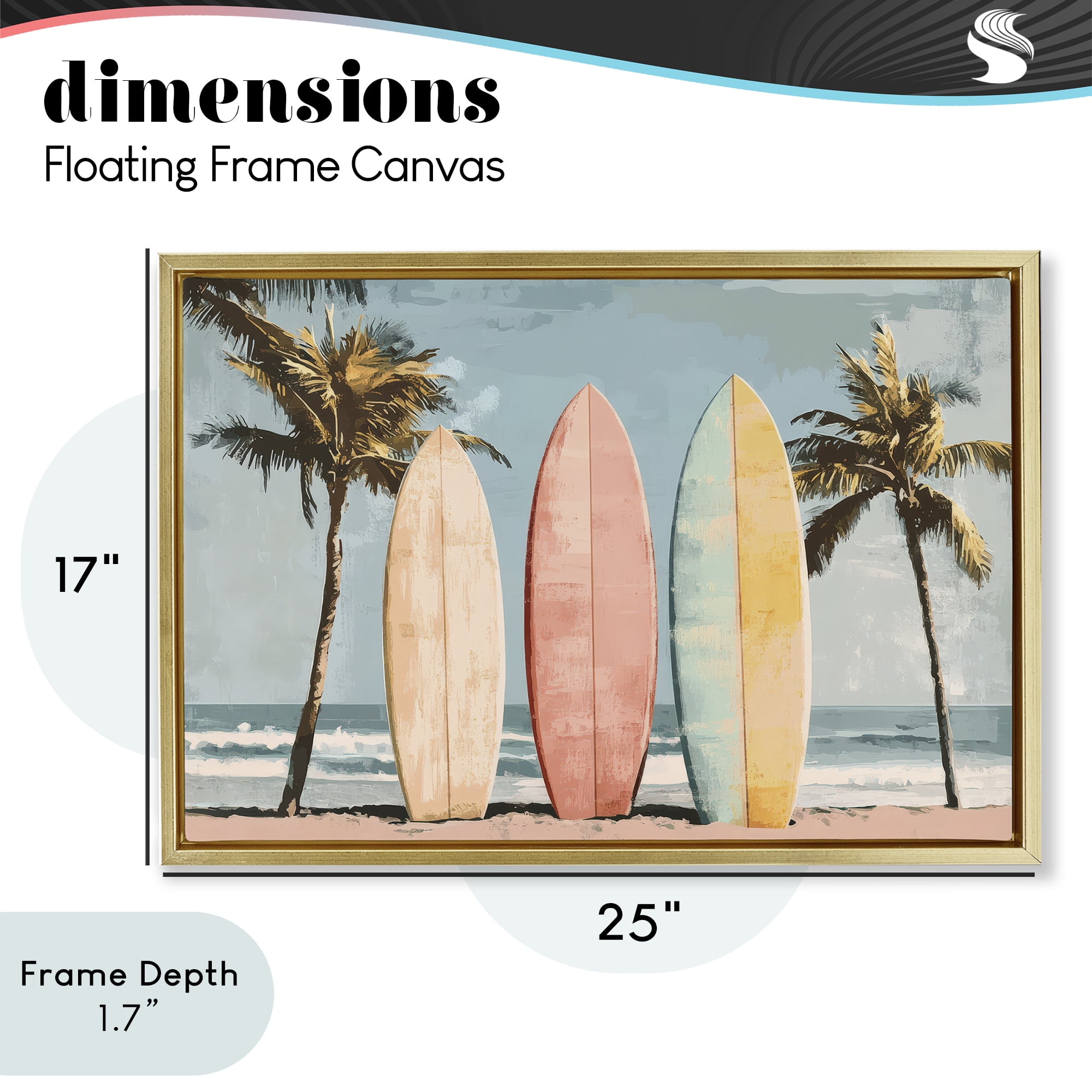 Stupell Industries Paradise Surfboard Trio Gold Framed Floater Canvas Wall Art, design by Petal Prints Design