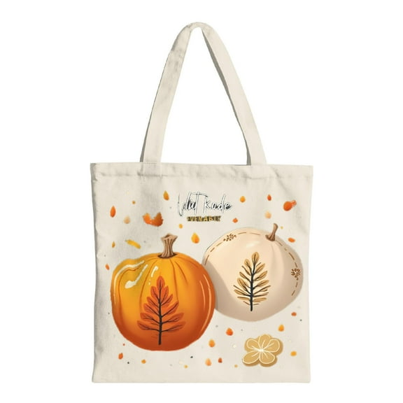 Autumn-Themed Canvas Tote Bag with Pumpkin and Leaf Patterns - Reusable Shopping Bag for Parties Travel & Everyday Use