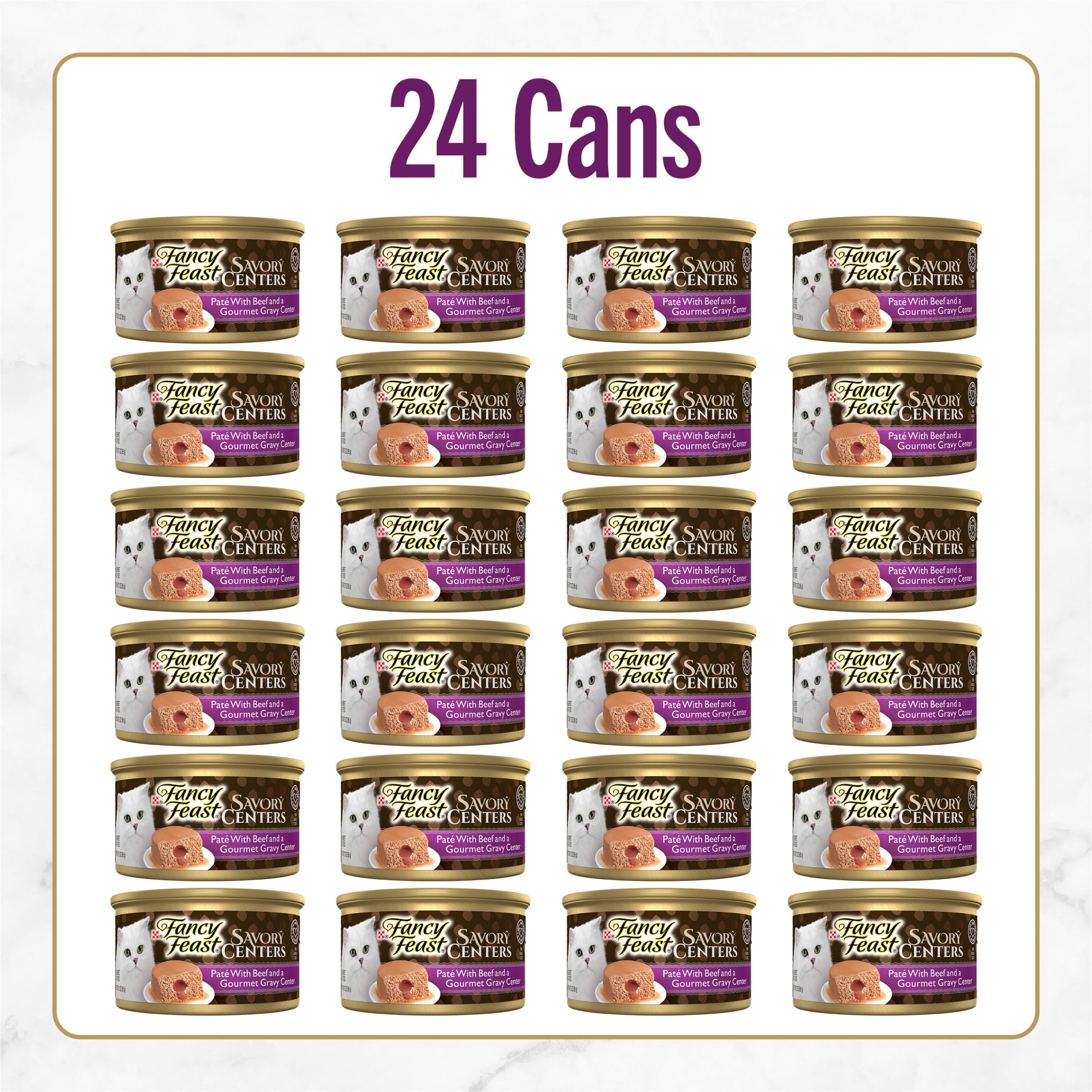 Purina Fancy Feast Savory Centers With Beef Wet Cat Food Pate with Gourmet Gravy Center, 3 oz, 24 Pack