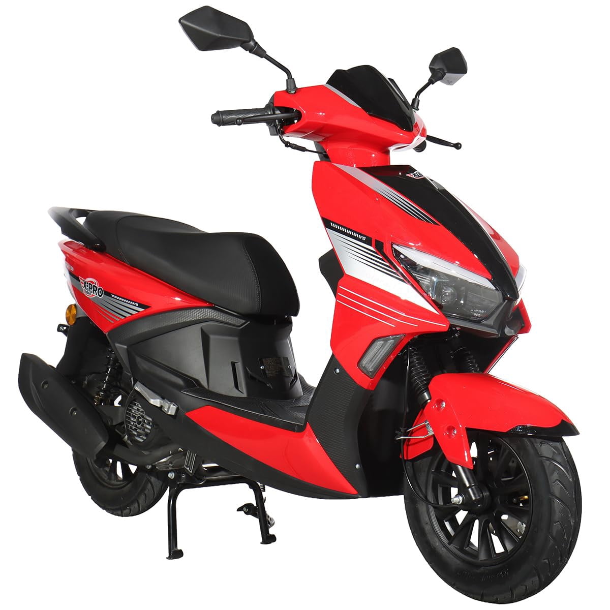 X-Pro Solara 150cc Gas Moped, Fully Automatic Moped with Electric & Kick Start, 10" Aluminum Wheels, Front Disc Brake, LED Headlight, Underseat Storage