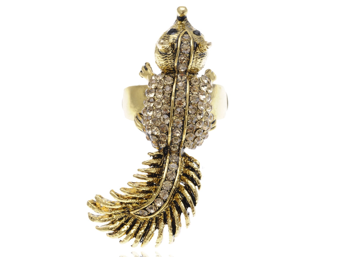Alilang Women's Stretchy Antique Gold Owl Ring – Multicolored Rhinestones, Adjustable, Vintage Bird Jewelry