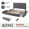 thumbnail image 5 of Amolife King Bed Frame, Platform Bed with Adjustable Velvet-Wrapped Headboard and 4 Storage Drawers, No Box Spring Required, Gray, 5 of 14