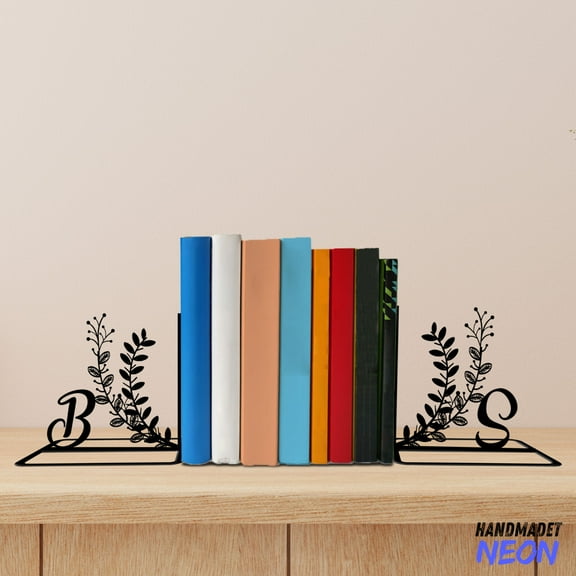 Handmadetneonsign Alphabet Metal Bookends, Initial Name Bookend, Last Name Table Bookshelf Decor Gift for Book Lover 76572