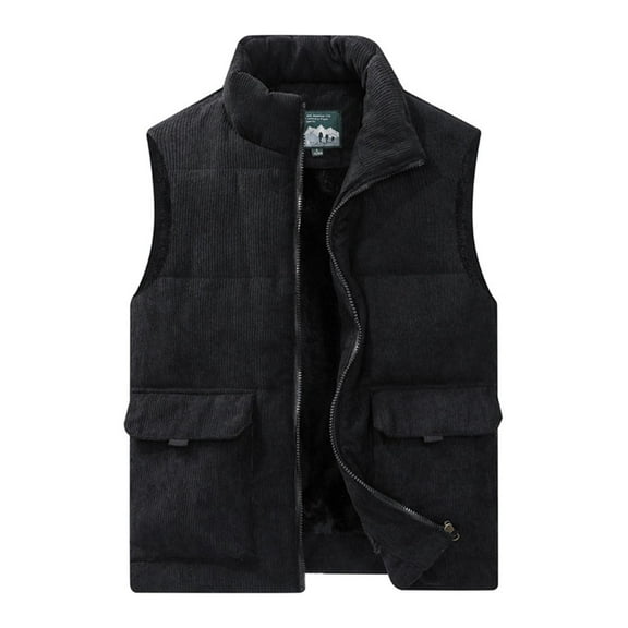qolati Mens Puffer Vest Sherpa Lined Sleeveless Quilted Fleece Vest Jacket Corduroy Winter Warm Jacket Lightweight Outdoor Outwear
