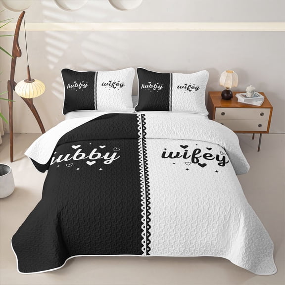 Erosebridal Romantic Letter Twin Quilt Set for Boys Girls, Heart Print Twin Coverlet Set, Black White, 2 Pieces