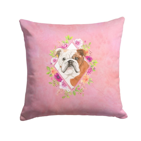 Carolines Treasures CK4240PW1414 English Bulldog Pink Flowers Fabric Decorative Pillow  14Hx14W multicolor