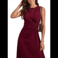thumbnail image 1 of Vestido de Cóctel de Verano para Mujer, Sin Mangas, con Cintura Fruncida, Fluido, Corte A, Corte Alto y Bajo, Midi, Vino Tinto, Talla XXL, 1 of 6