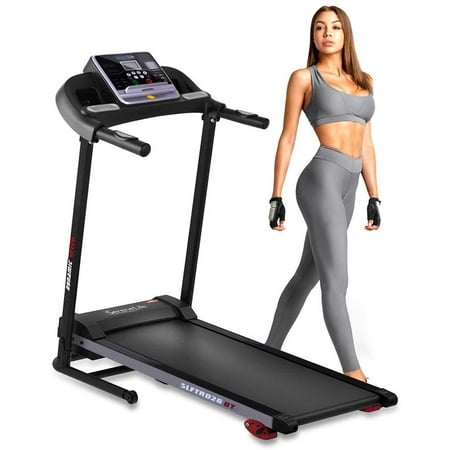SereneLife SLFTRD26BT - Folding Treadmill Motorized Running Machine - 12 Pre-set Program  1.0 HP Power  Max Speed 6.0 MPH  3 In. LCD Display & Mobile Phone/Tablet for Indoor Exercise