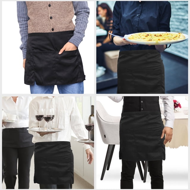 BESTYASH Delantal De Medio Cuerpo Negro Para Mujer Con Moderno Y Bolsillo Funcional