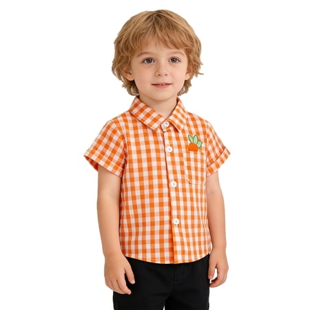 CONROSES Boys Short Sleeve Tshirts Plaid Summer Buttons T-Shirts Tee Tops Sizes 18-24 Months
