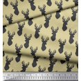 thumbnail image 2 of Soimoi Beige Rayon Fabric Stencil Elk Mount Face Print Fabric by the Yard 42 Inch Wide, 2 of 3